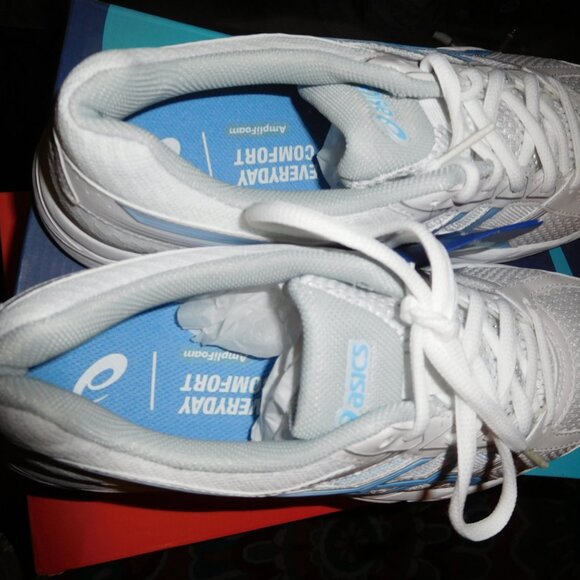 NEW 9.5M LADIES ASCIS GEL CONTEND 4 WHITE/BLUE BELL RUNNING SNEAKERS - Picture 6 of 11